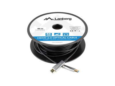 Lanberg - Premium High Speed - HDMI cable with Ethernet - HDMI male to HDMI male - 40 m - black - Active Optical Cable (AOC), 4K60Hz (3840 x 2160) support  Lanberg - Premium High Speed - HDMI cable with Ethernet - HDMI male to HDMI male - 40 m - black - Active Optical Cable (AOC), 4K60Hz (3840 x 2160) support