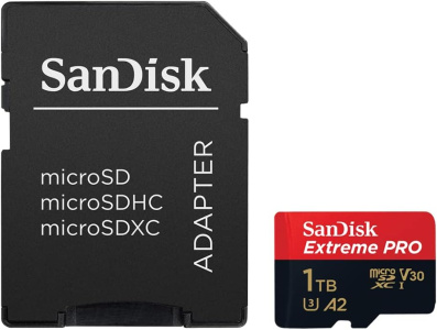 SanDisk Extreme Pro - Flash memory card (microSDXC to SD adapter included) - 1 TB - A2 / Video Class V30 / UHS-I U3 / Class10 - Read Up to 200 MB/s, Write Up to 140 MB/s SanDisk Extreme Pro - Flash memory card (microSDXC to SD adapter included) - 1 TB - A2 / Video Class V30 / UHS-I U3 / Class10 - Read Up to 200 MB/s, Write Up to 140 MB/s